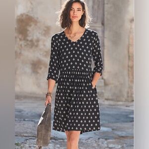 Garnet Hill Black Ash Woodblock Print Bohemian Pocket Mini Dress Size 12